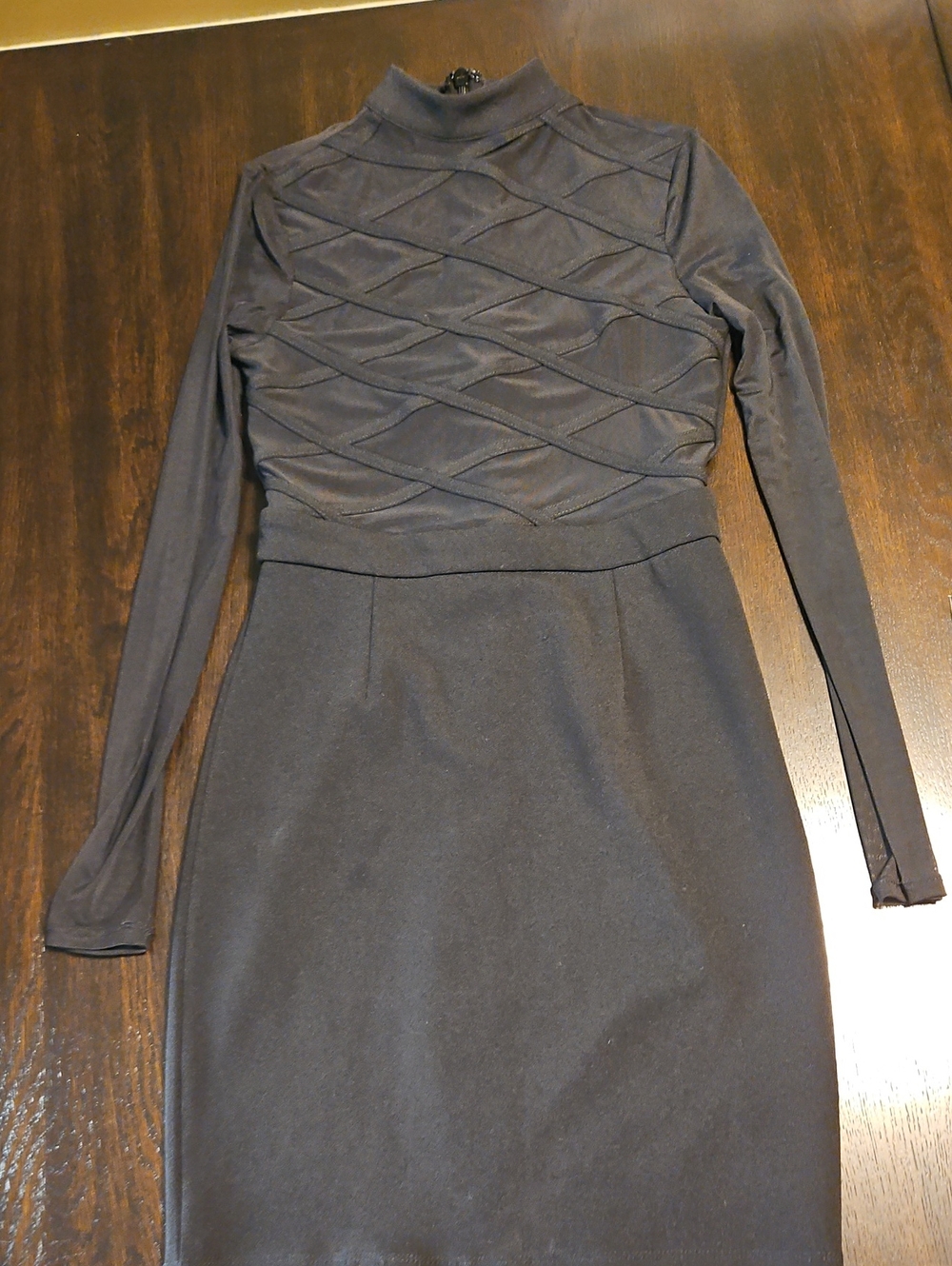 Guess- Mesh Top, Black Long Sleeve Textured Bodycon Dress